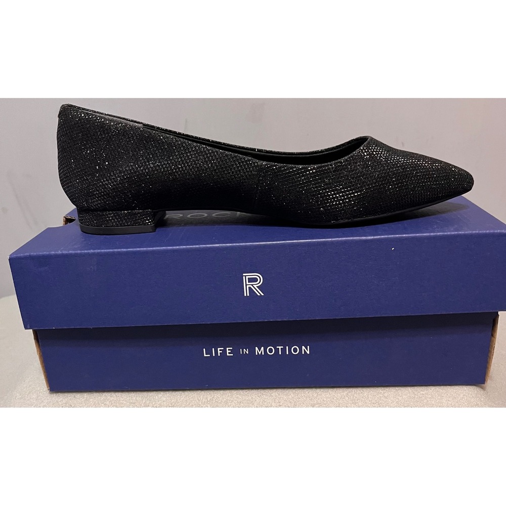Rockport Total Motion Adelyn Ballet Flats Black Sparkle Shimmer Pointed Toe Sz 8